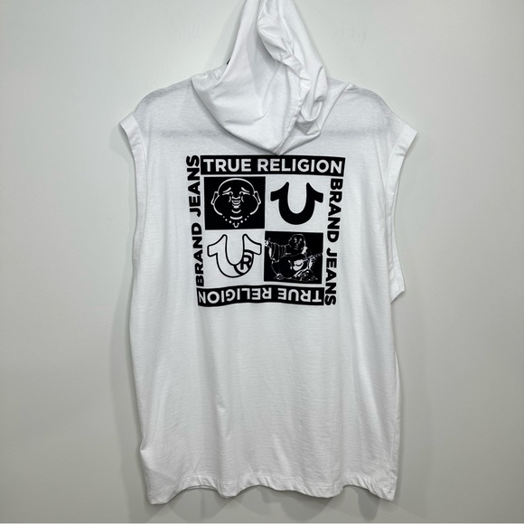 True Religion Men's Horseshoe Box Logo White Hoodie Tank Top Size M NWT MSRP $59 - Picture 1 of 12